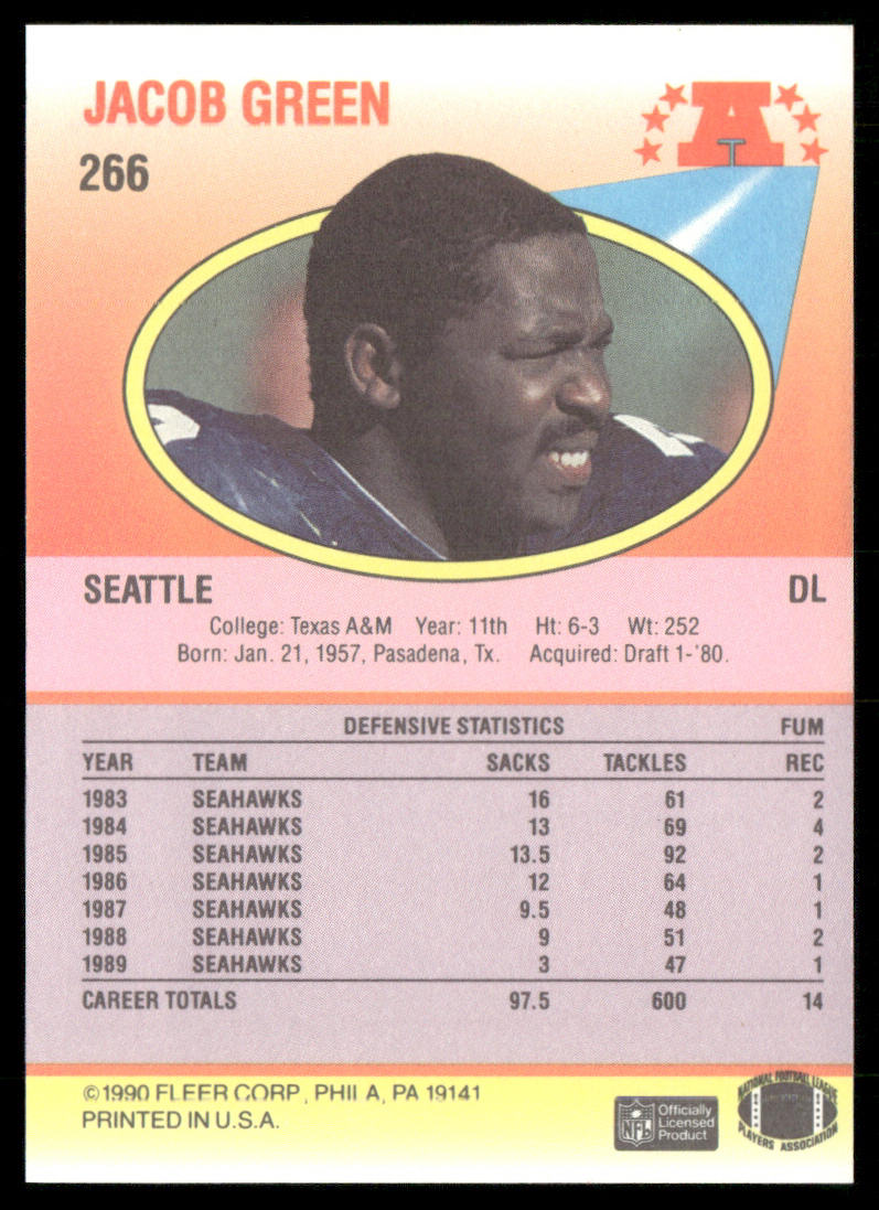 Jacob Green 1990 Fleer #266 Seattle Seahawks