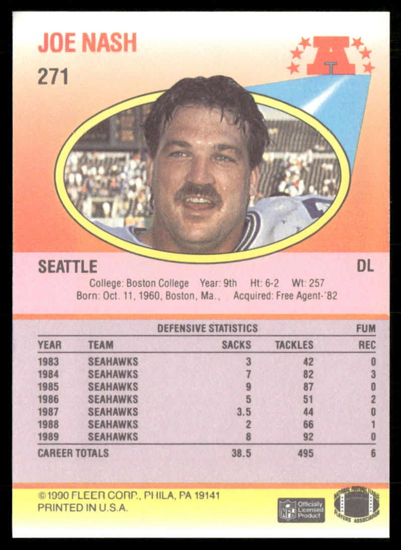 Joe Nash 1990 Fleer #271 Seattle Seahawks