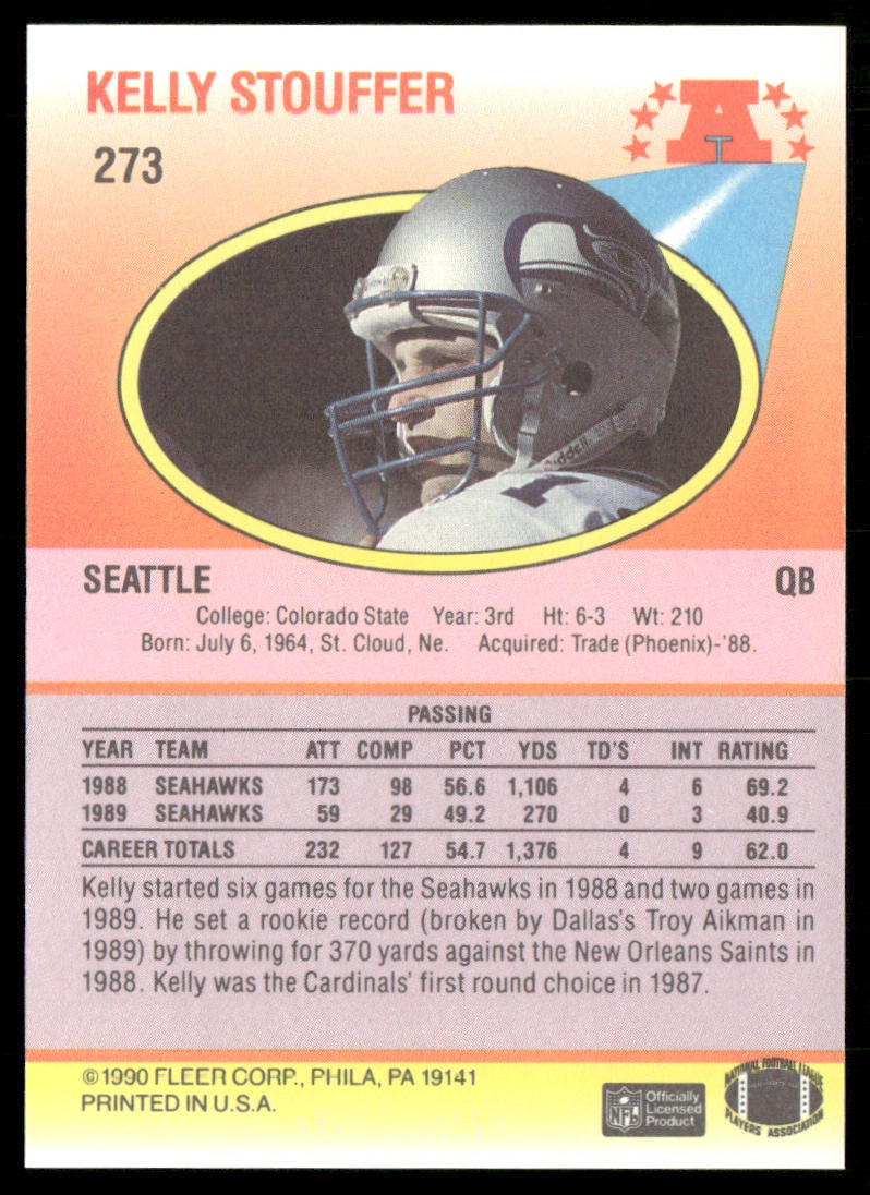 Kelly Stouffer 1990 Fleer #273 Seattle Seahawks