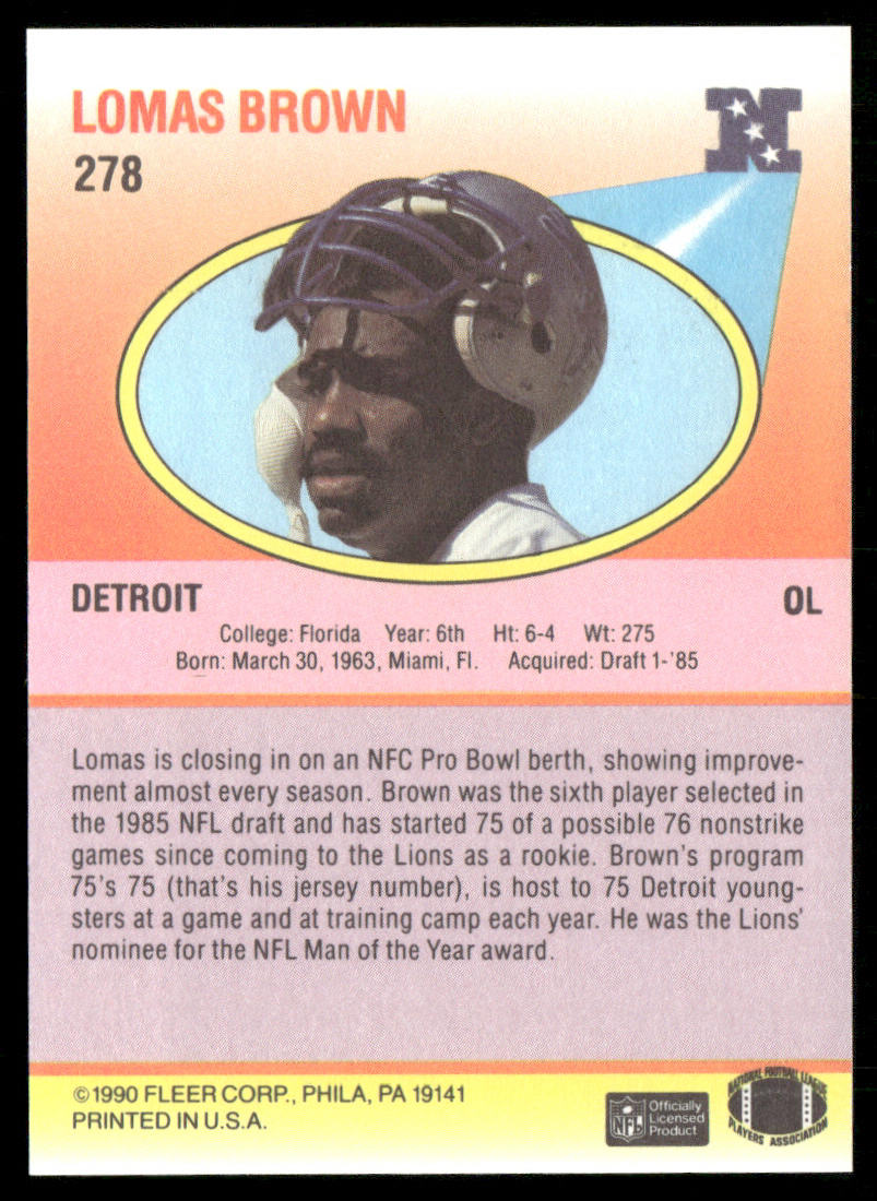 Lomas Brown 1990 Fleer #278 Detroit Lions