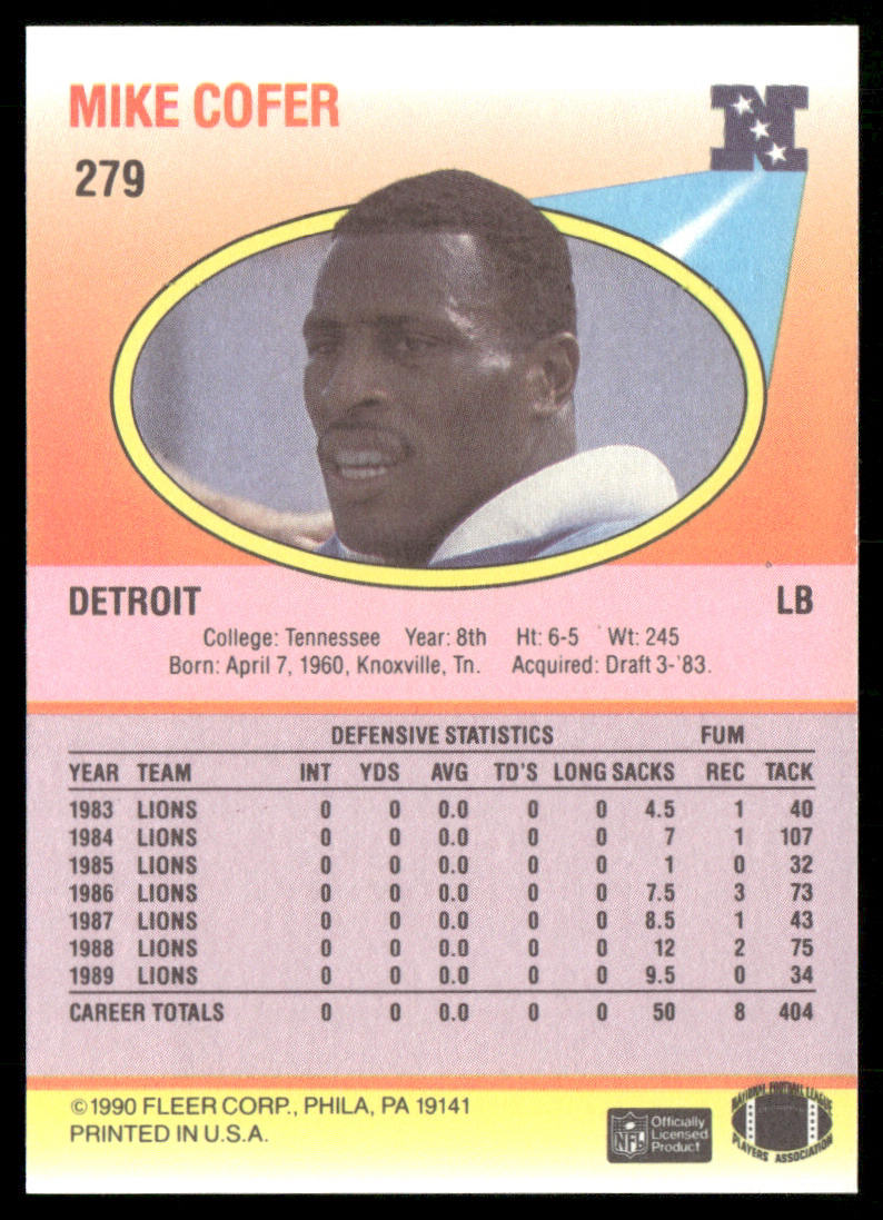 Mike Cofer 1990 Fleer #279 Detroit Lions