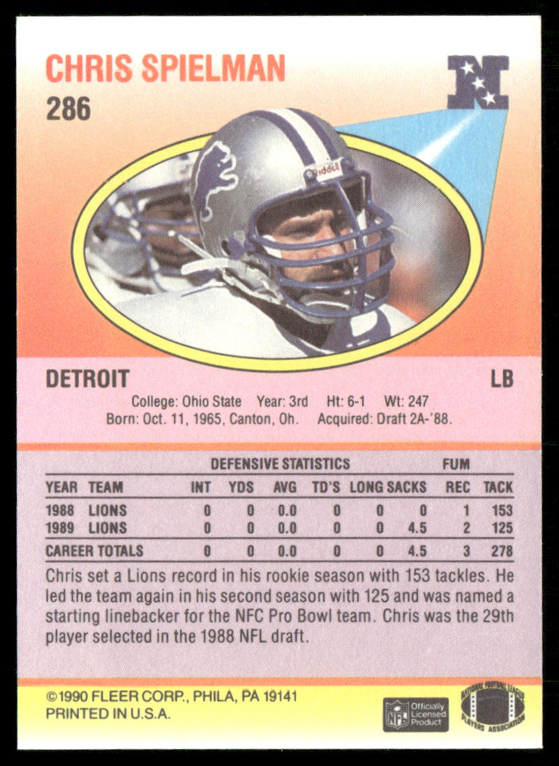 Chris Spielman 1990 Fleer #286 Detroit Lions