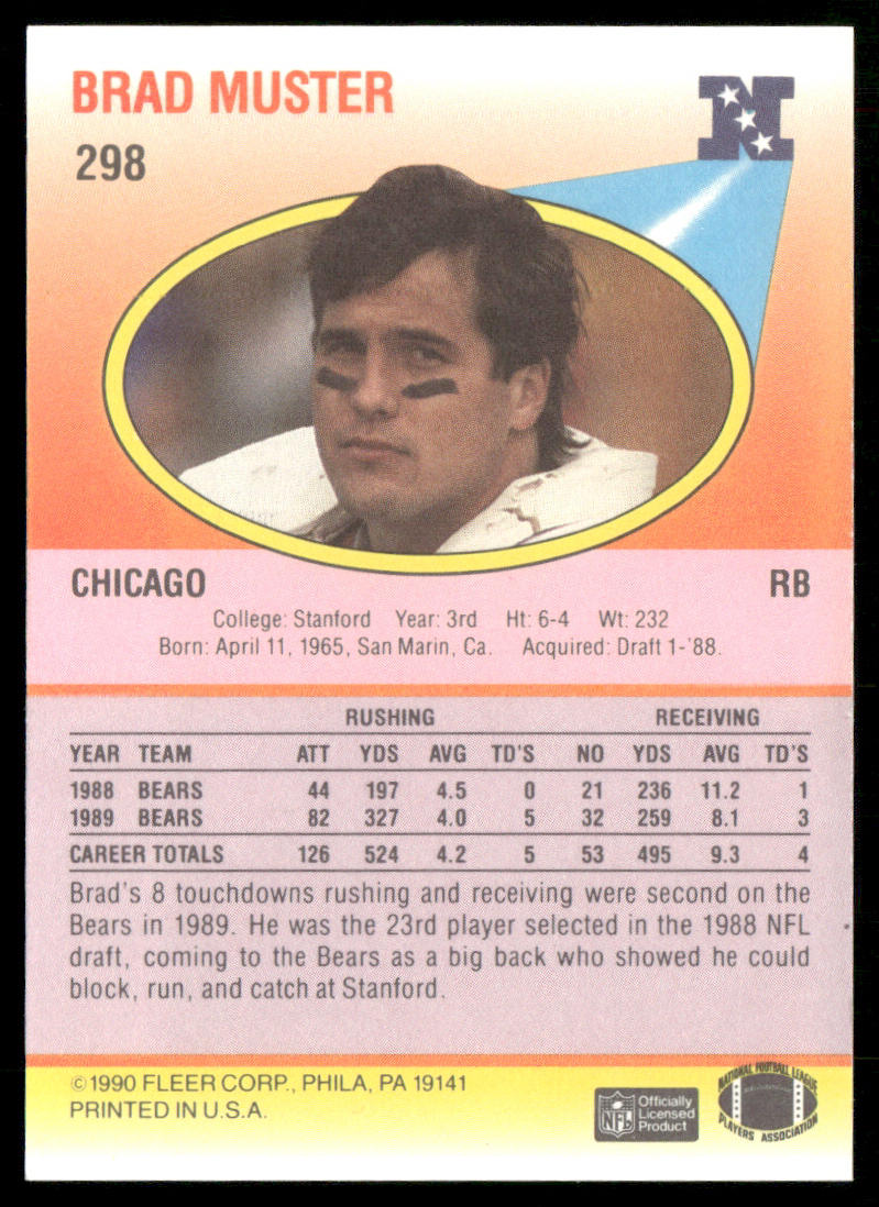 Brad Muster 1990 Fleer #298 Chicago Bears