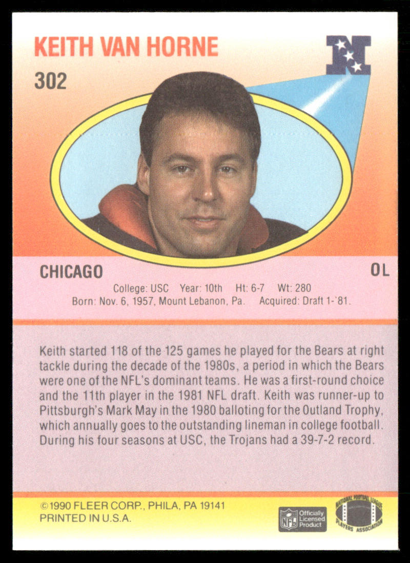 Keith Van Horne 1990 Fleer #302 Chicago Bears