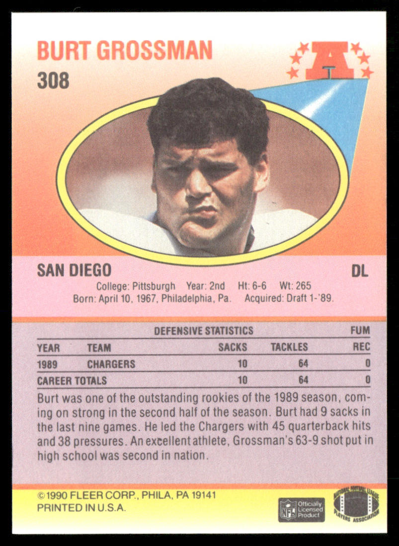 Burt Grossman 1990 Fleer #308 San Diego Chargers