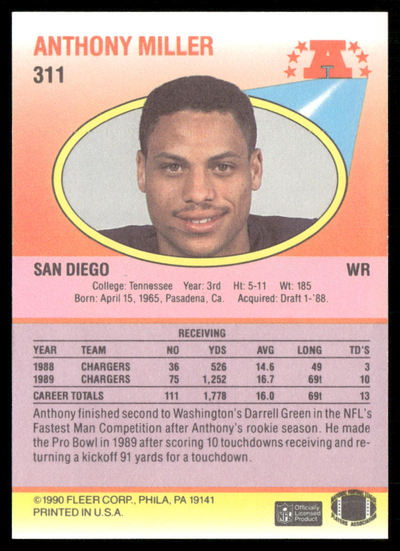 Anthony Miller 1990 Fleer #311 San Diego Chargers