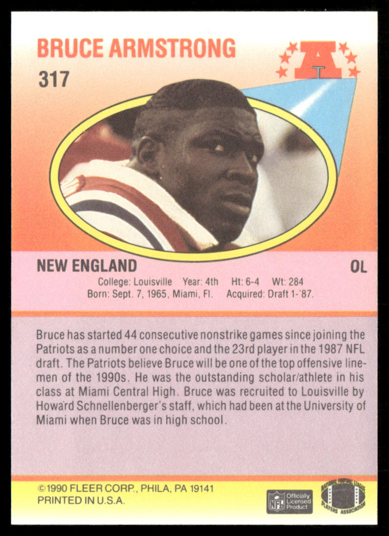 Bruce Armstrong 1990 Fleer #317 New England Patriots