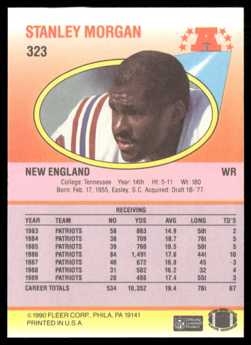 Stanley Morgan 1990 Fleer #323 New England Patriots