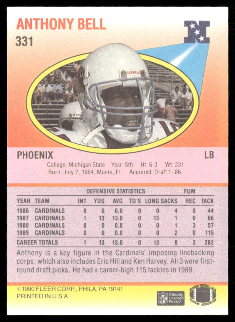 Anthony Bell 1990 Fleer #331 Phoenix Cardinals
