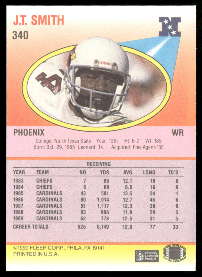J.T. Smith 1990 Fleer #340 Phoenix Cardinals