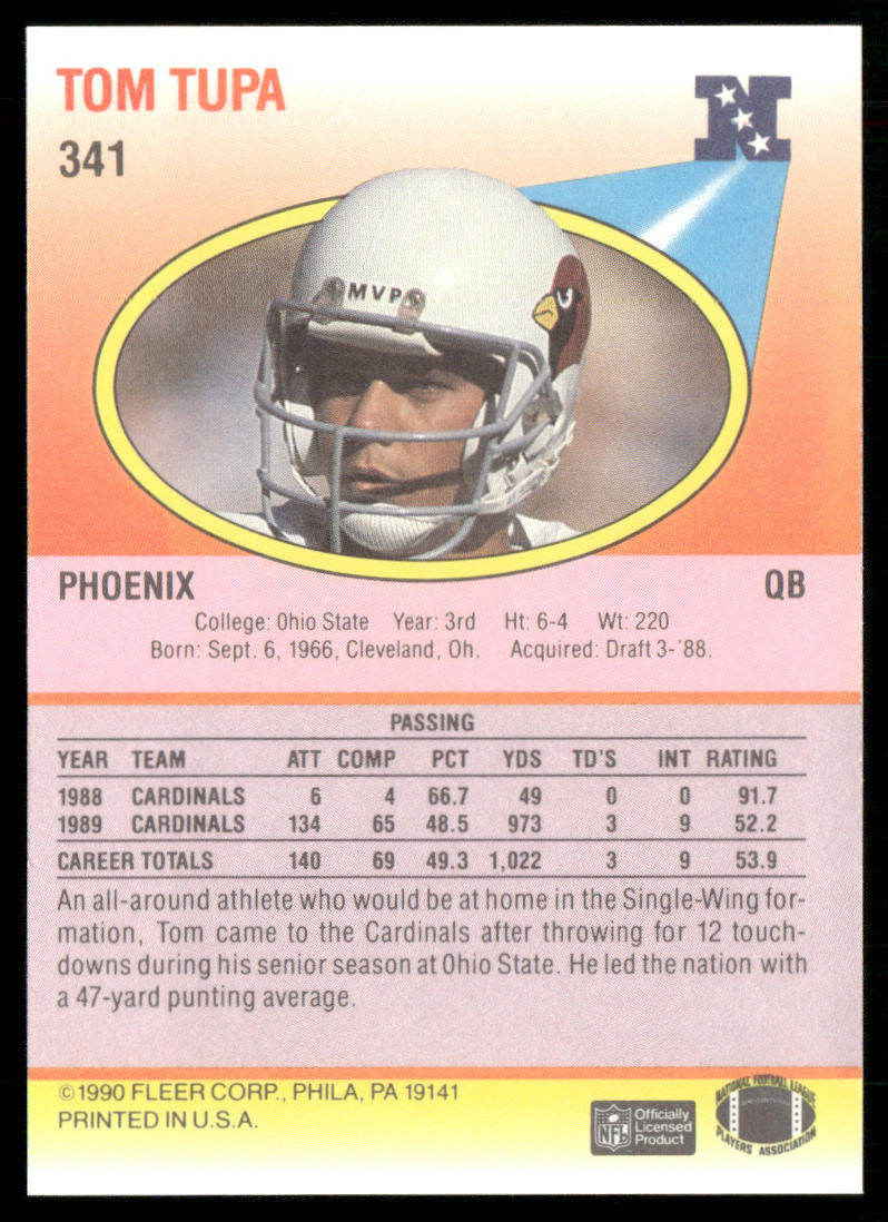 Tom Tupa 1990 Fleer #341 RC Phoenix Cardinals