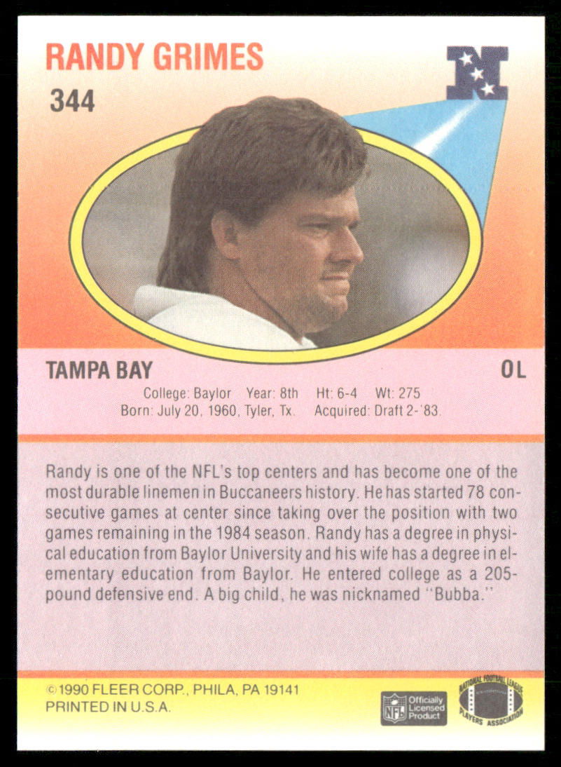 Randy Grimes 1990 Fleer #344 Tampa Bay Buccaneers