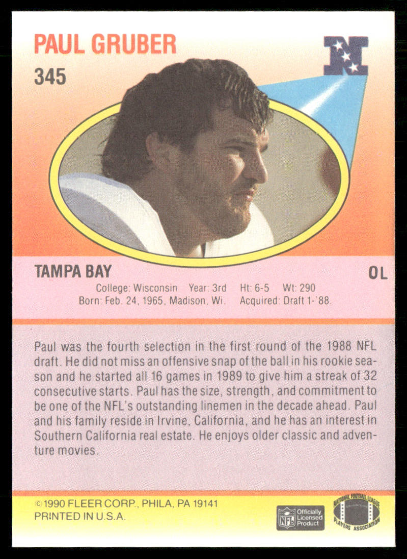 Paul Gruber 1990 Fleer #345 Tampa Bay Buccaneers