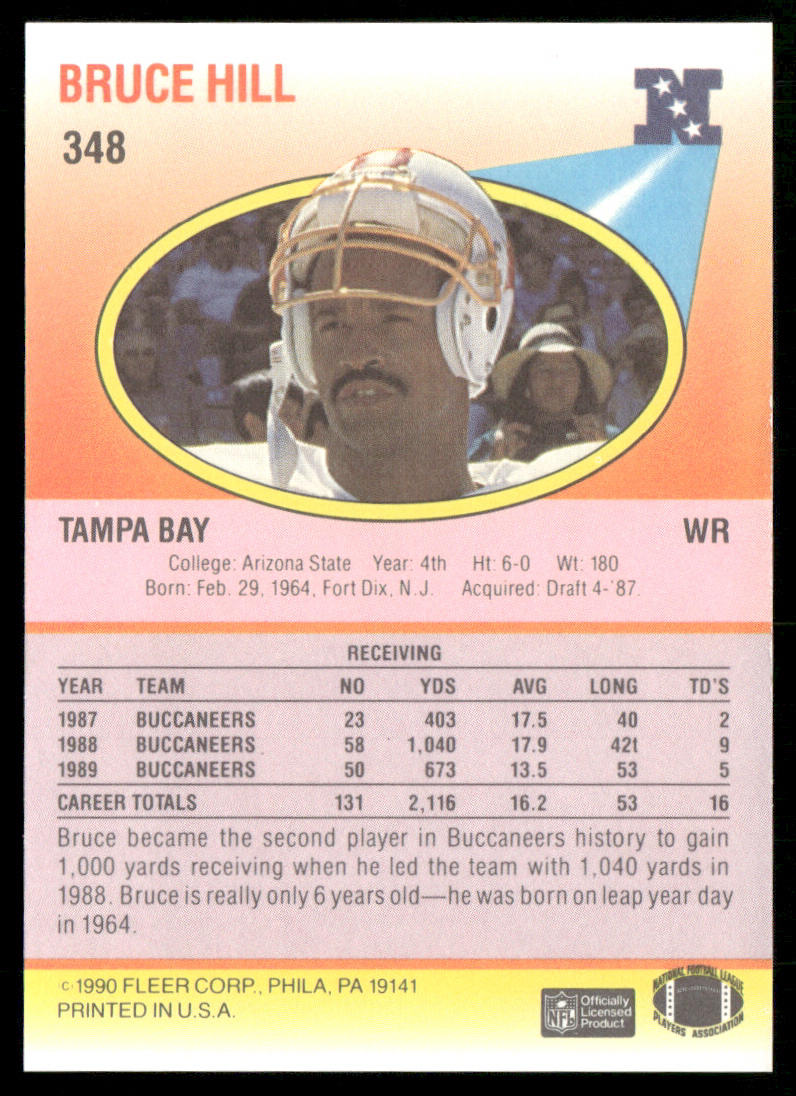 Bruce Hill 1990 Fleer #348 Tampa Bay Buccaneers
