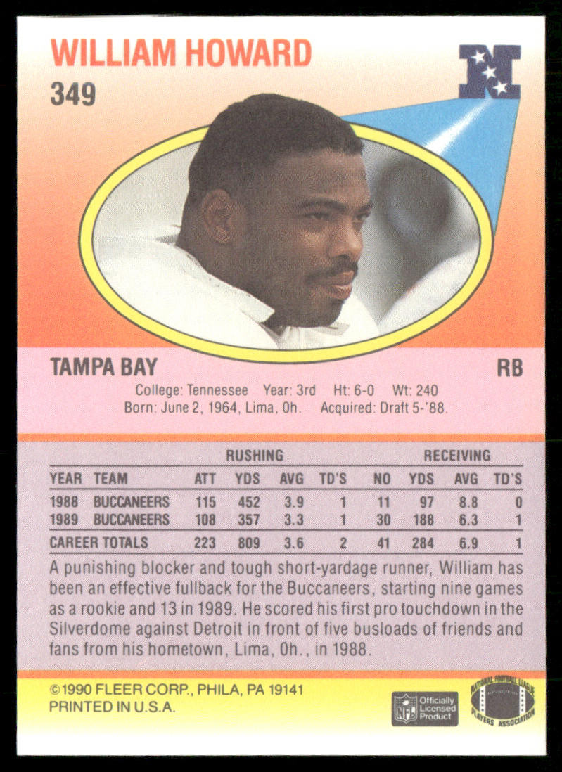 William Howard 1990 Fleer #349 RC Tampa Bay Buccaneers