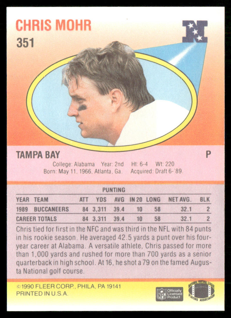 Chris Mohr 1990 Fleer #351 RC Tampa Bay Buccaneers