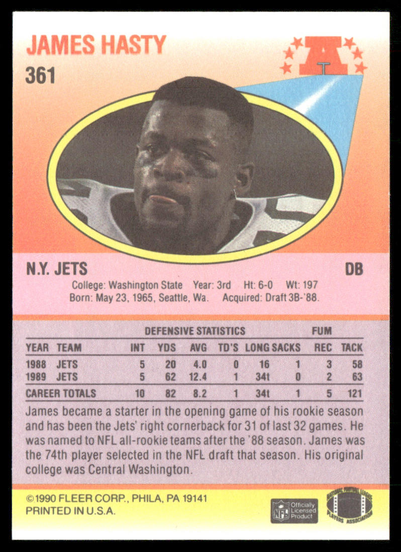 James Hasty 1990 Fleer #361 New York Jets