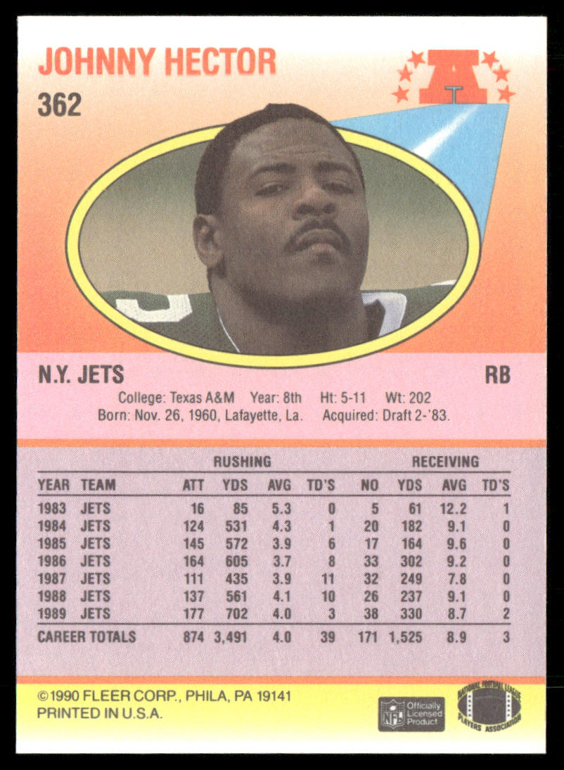 Johnny Hector 1990 Fleer #362 New York Jets