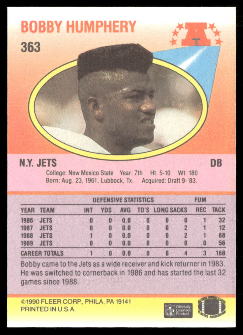 Bobby Humphery 1990 Fleer #363 New York Jets