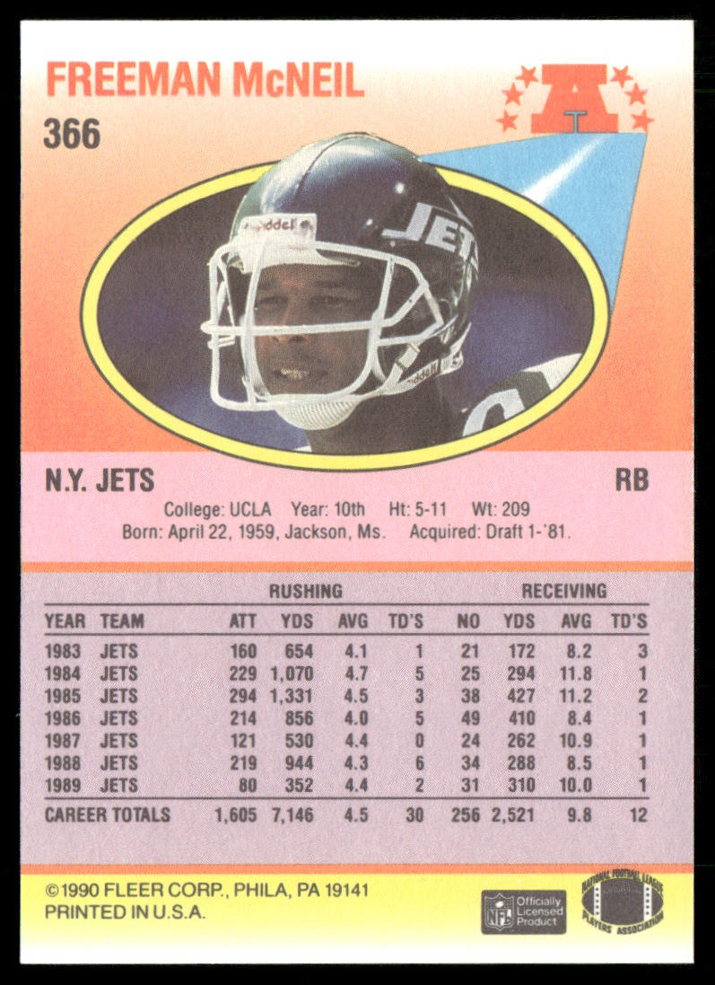 Freeman McNeil 1990 Fleer #366 New York Jets