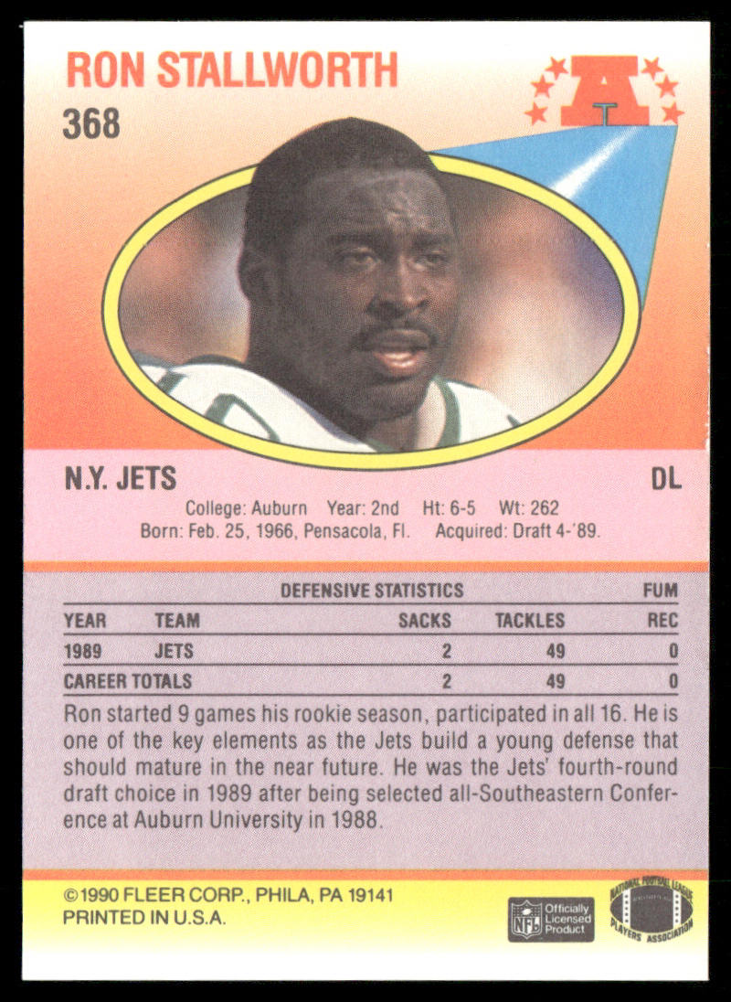 Ron Stallworth 1990 Fleer #368 RC New York Jets