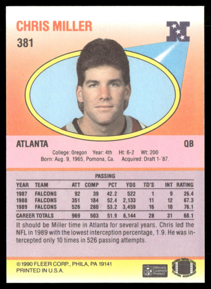 Chris Miller 1990 Fleer #381 Atlanta Falcons