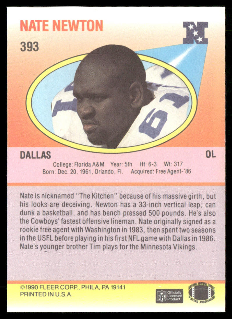 Nate Newton 1990 Fleer #393 Dallas Cowboys
