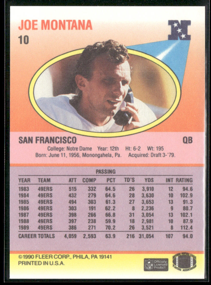 Joe Montana 1990 Fleer #10a San Francisco 49ers