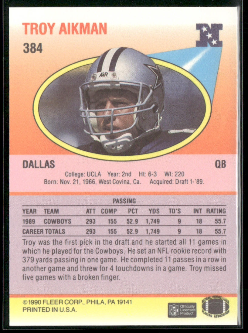 Troy Aikman 1990 Fleer #384 Dallas Cowboys