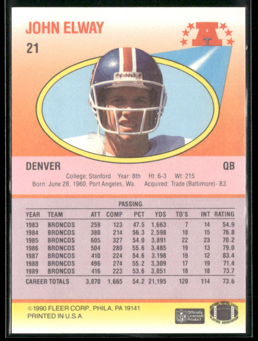 John Elway 1990 Fleer #21a Denver Broncos