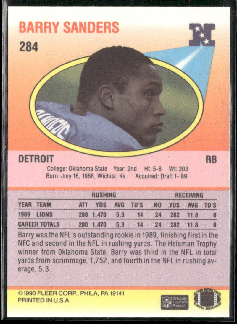 Barry Sanders 1990 Fleer #284 Detroit Lions