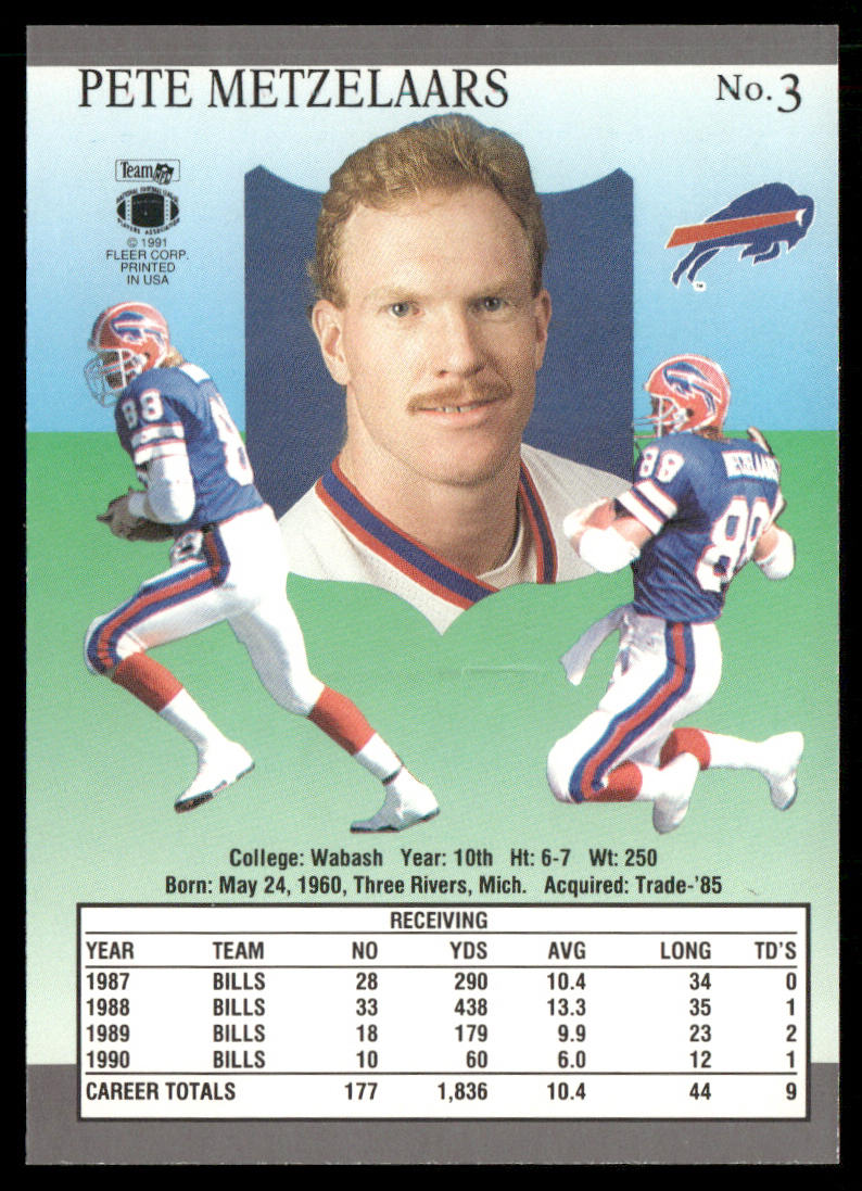 Pete Metzelaars 1991 Ultra #3 Buffalo Bills