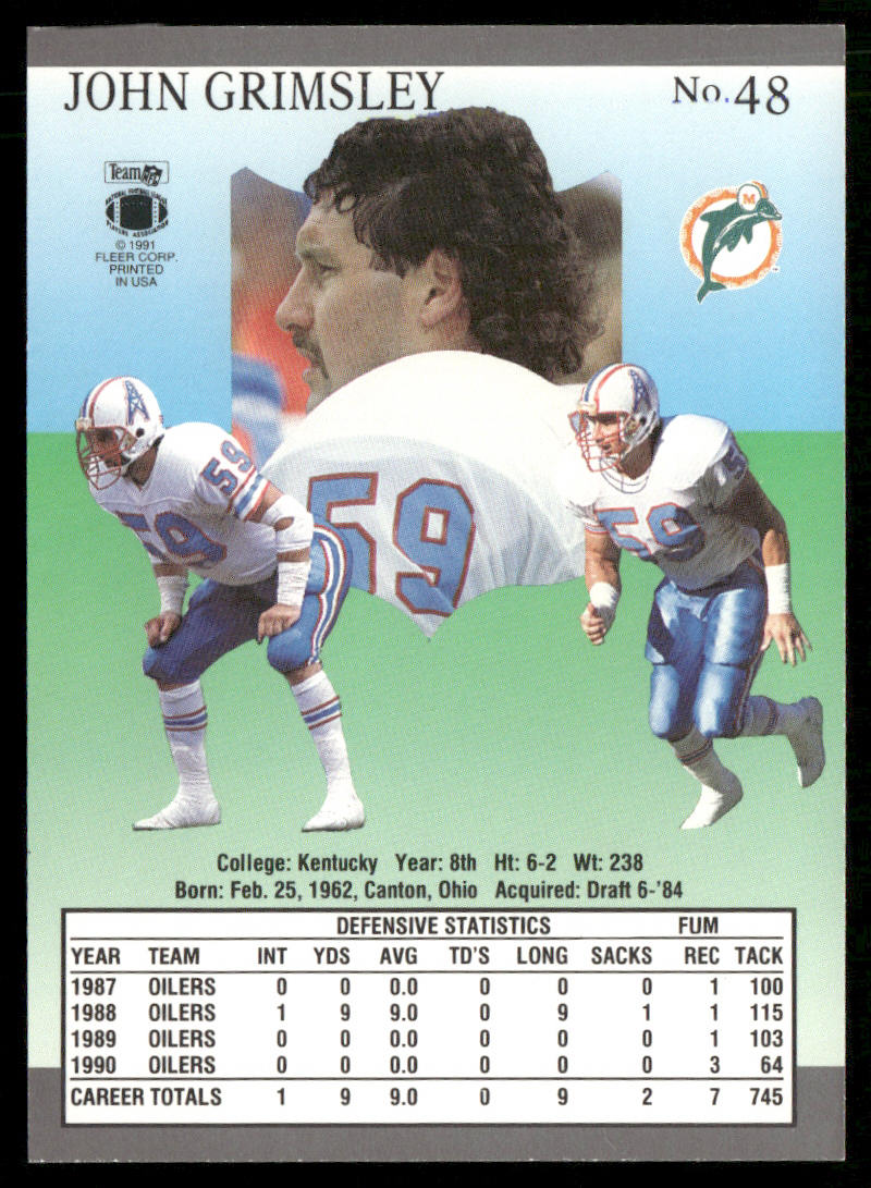 John Grimsley 1991 Ultra #48b Miami Dolphins