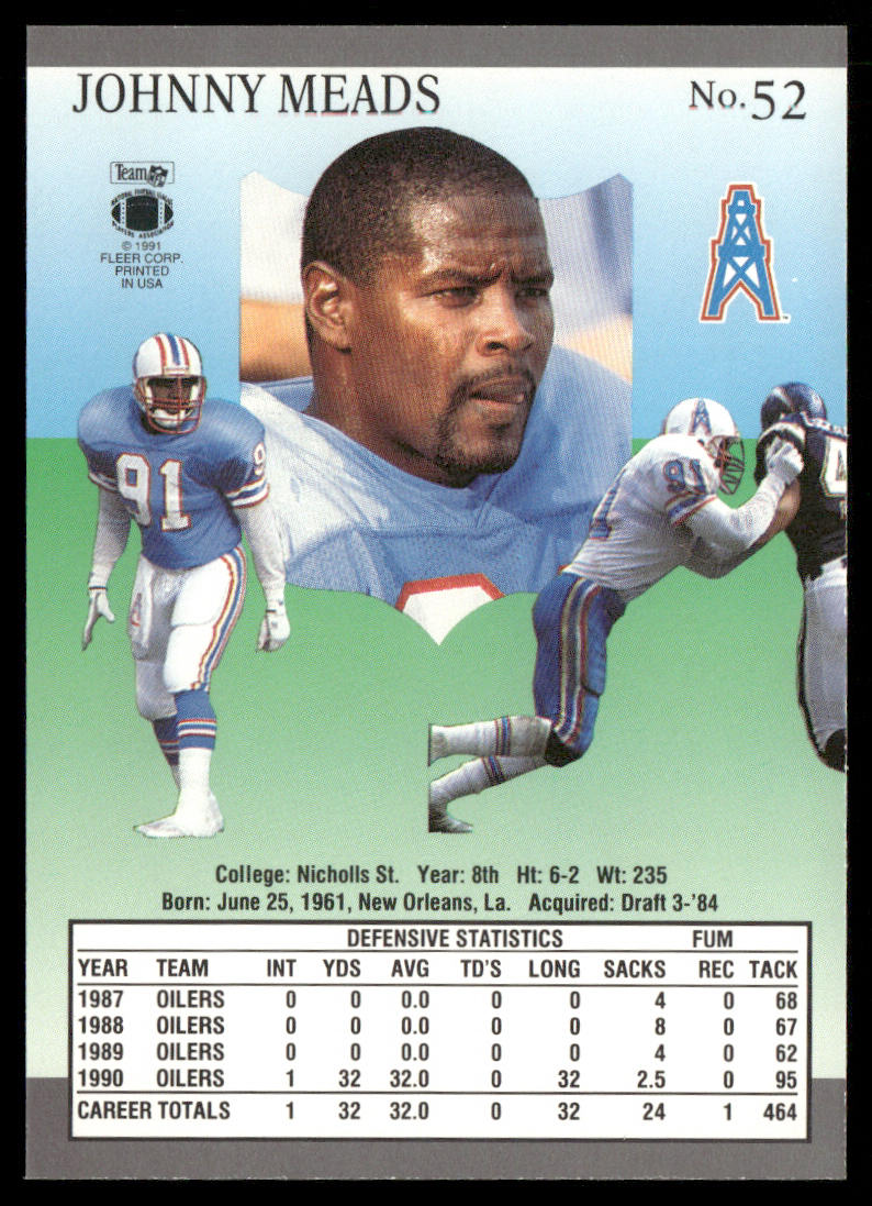 Johnny Meads 1991 Ultra #52 Houston Oilers