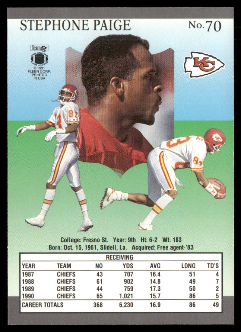 Stephone Paige 1991 Ultra #70 Kansas City Chiefs