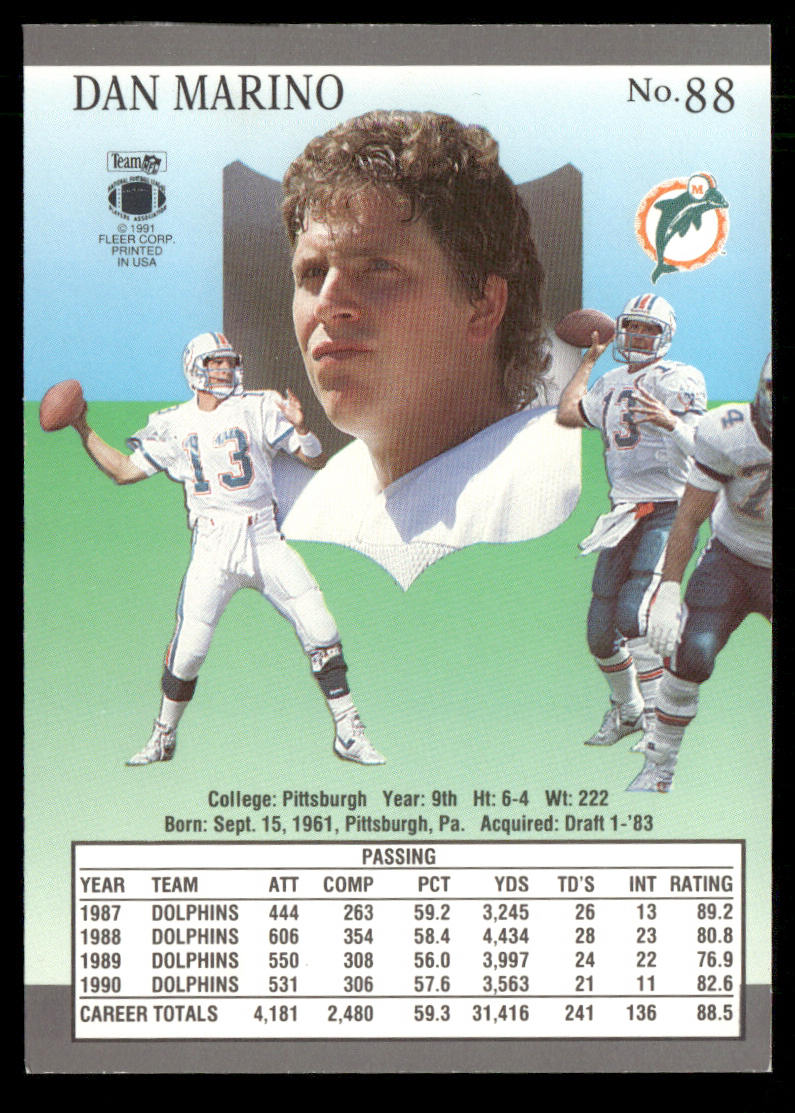 Dan Marino 1991 Ultra #88 Miami Dolphins
