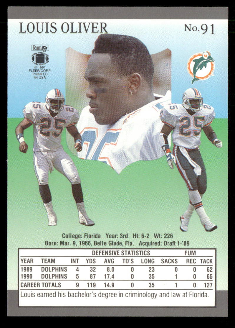 Louis Oliver 1991 Ultra #91 Miami Dolphins