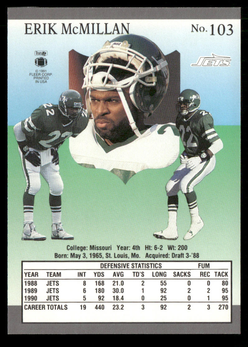 Erik McMillan 1991 Ultra #103 New York Jets