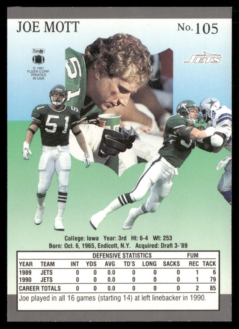Joe Mott 1991 Ultra #105 RC New York Jets
