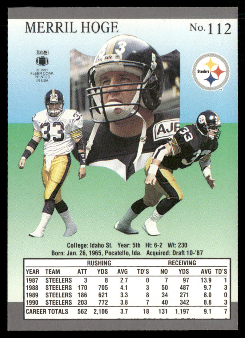 Merril Hoge 1991 Ultra #112 Pittsburgh Steelers