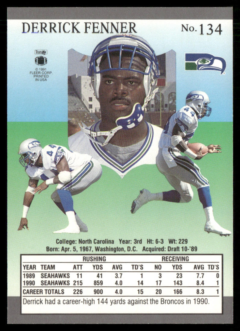 Derrick Fenner 1991 Ultra #134 Seattle Seahawks