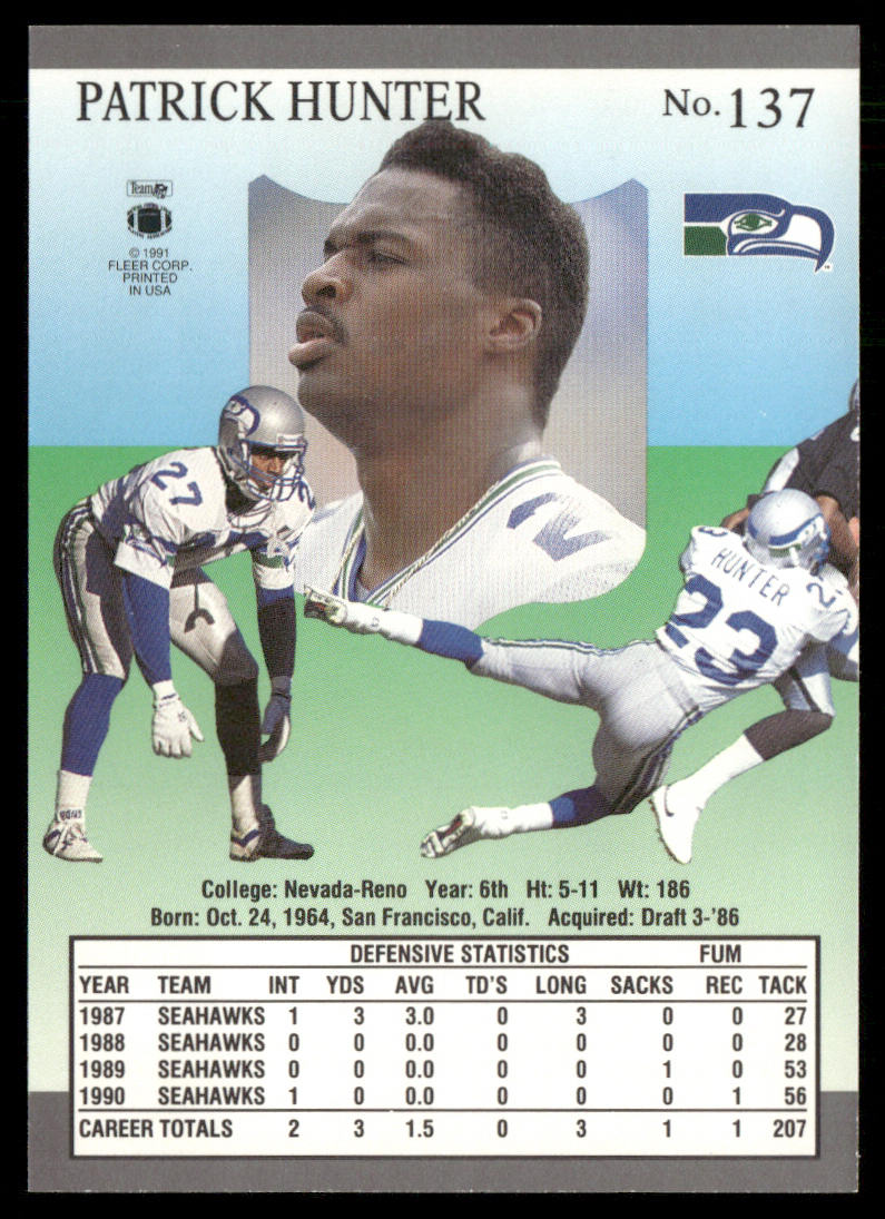 Patrick Hunter 1991 Ultra #137 RC Seattle Seahawks