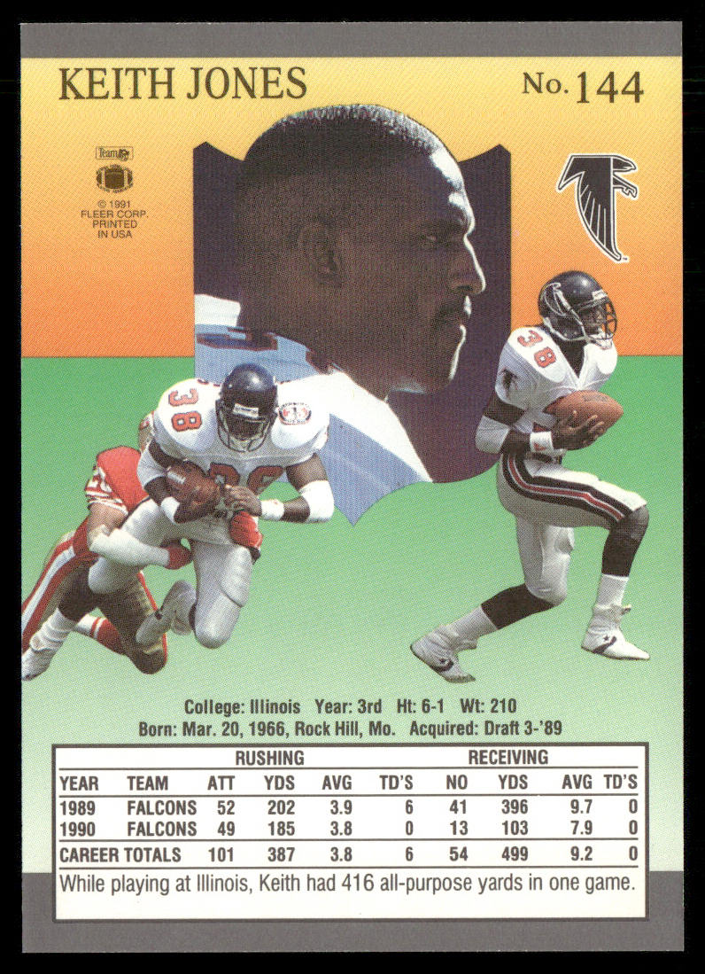 Keith Jones 1991 Ultra #144 Atlanta Falcons