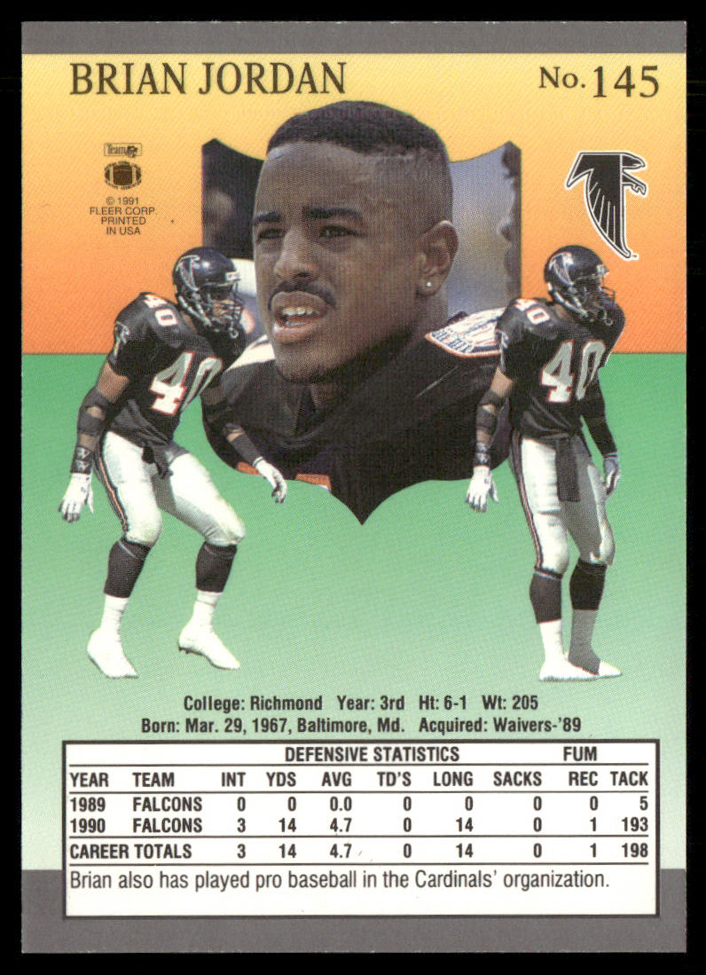 Brian Jordan 1991 Ultra #145 Atlanta Falcons