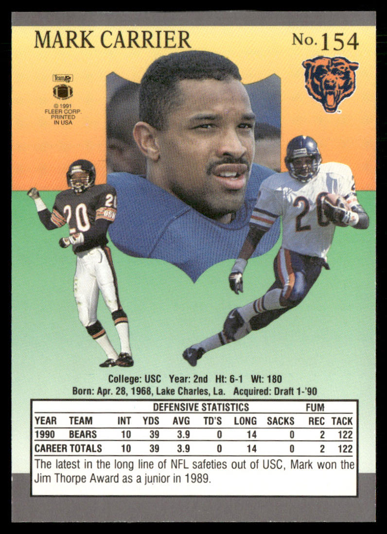 Mark Carrier 1991 Ultra #154 Chicago Bears