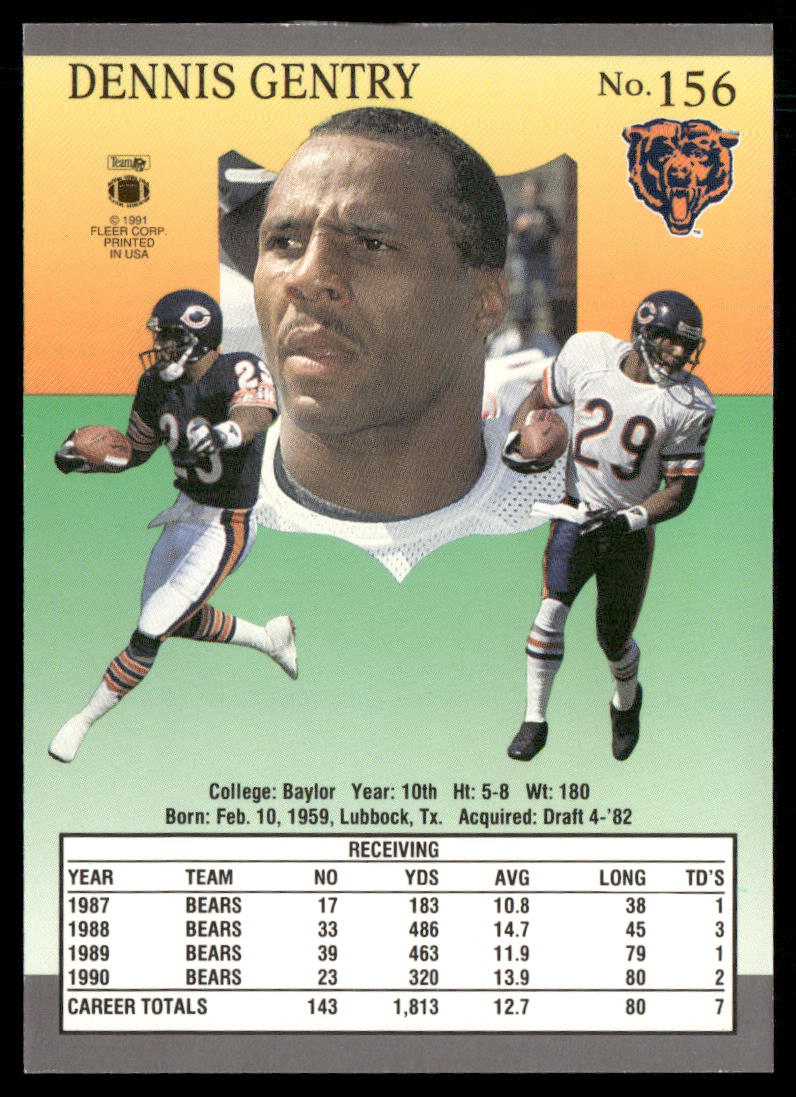 Dennis Gentry 1991 Ultra #156 Chicago Bears