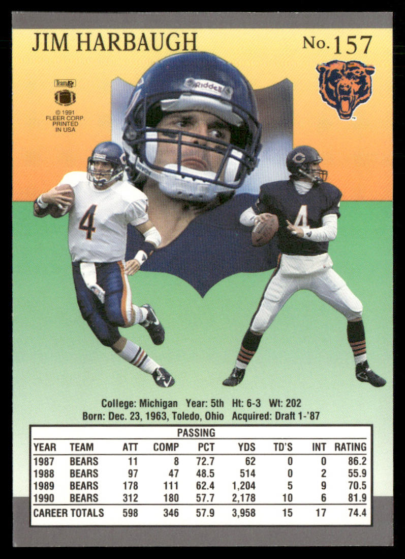 Jim Harbaugh 1991 Ultra #157 Chicago Bears