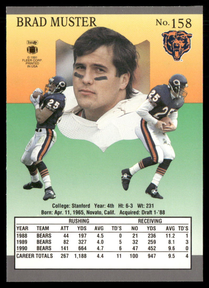 Brad Muster 1991 Ultra #158 Chicago Bears
