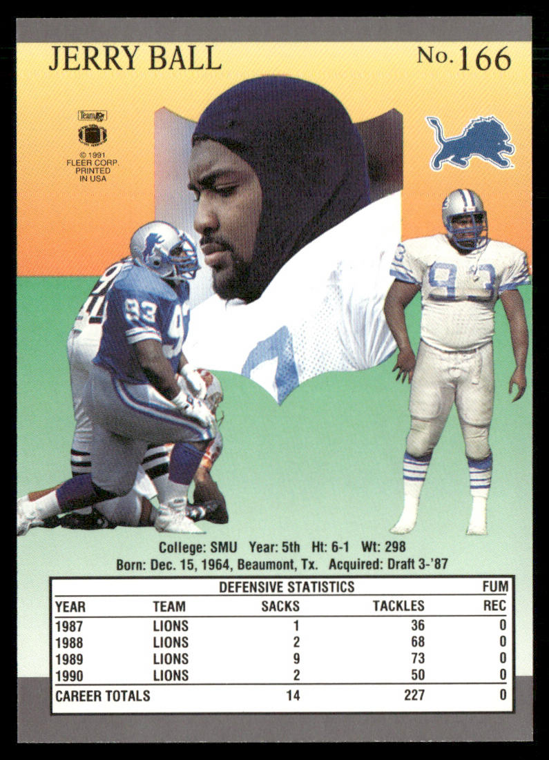 Jerry Ball 1991 Ultra #166 Detroit Lions