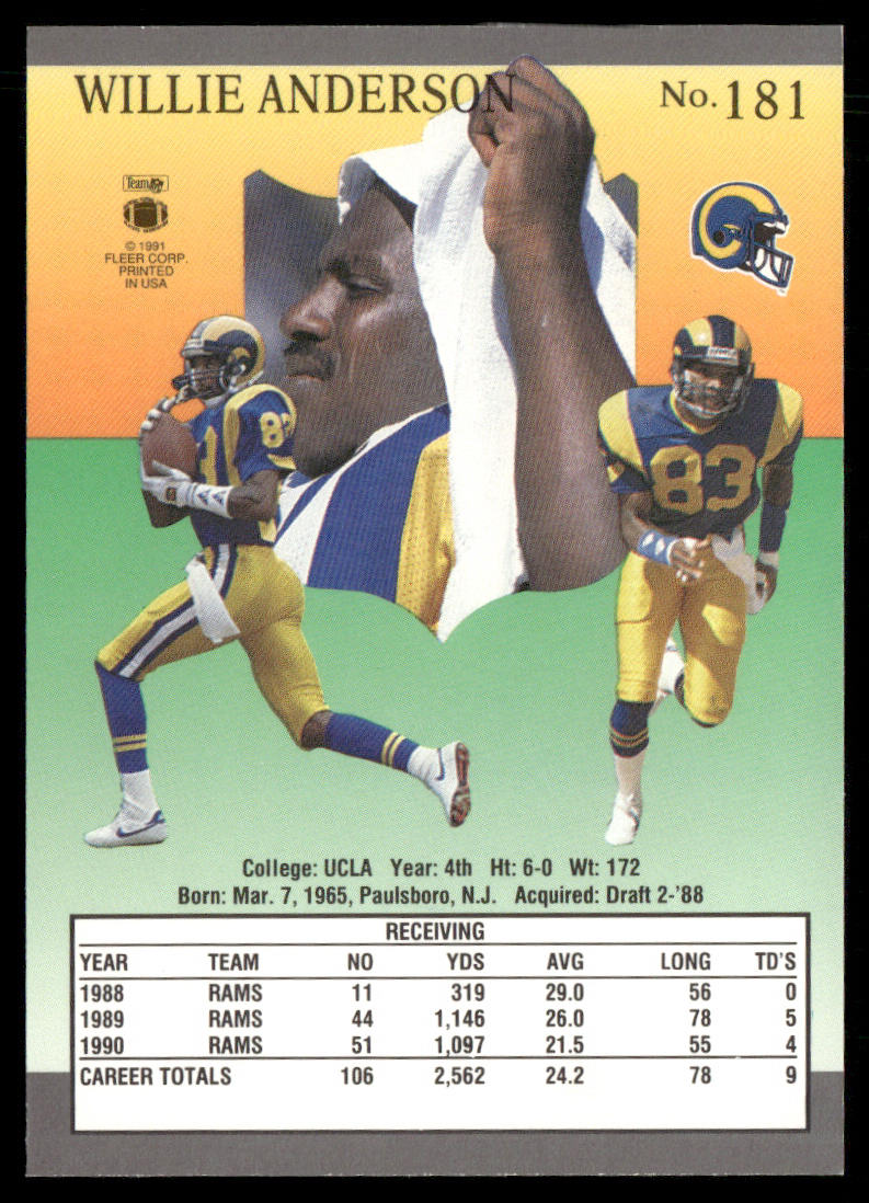 Willie Anderson 1991 Ultra #181 Los Angeles Rams